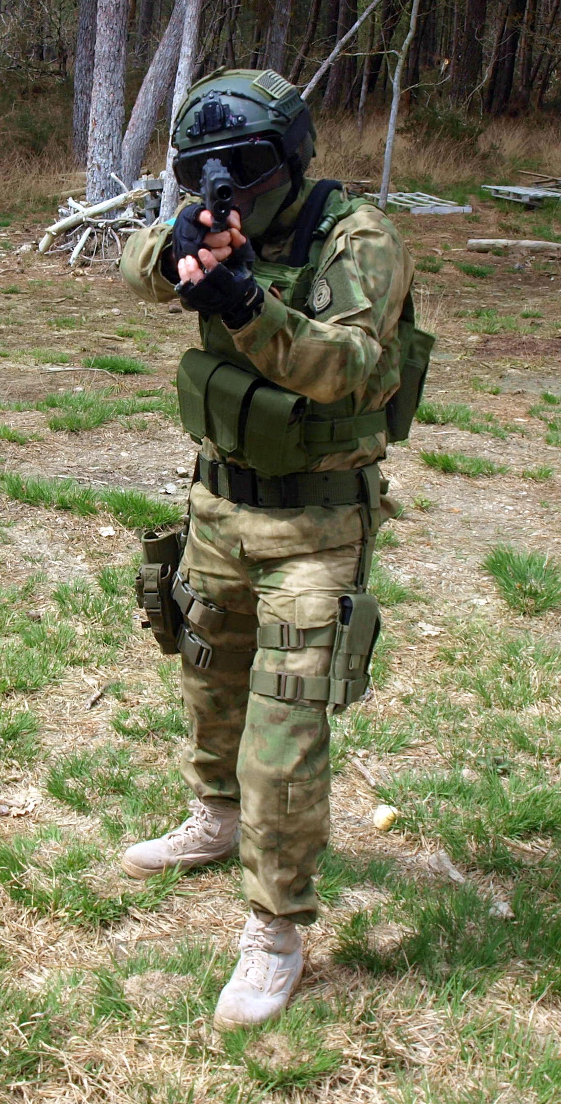 airsoft player in ATACS FG suit